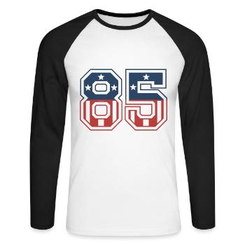 Number 85 USA - Unisex Long Sleeve Baseball T-Shirt - white/black - Front - Nik (191cm)