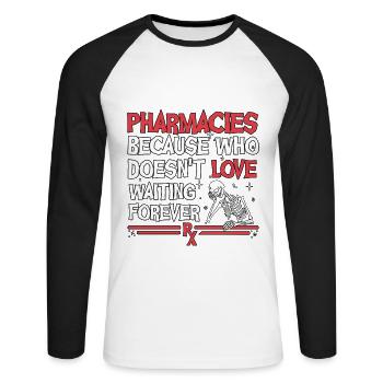 Pharmacie Halloween - T-shirt baseball manches longues Homme - blanc/noir - Devant - Nik (191cm)