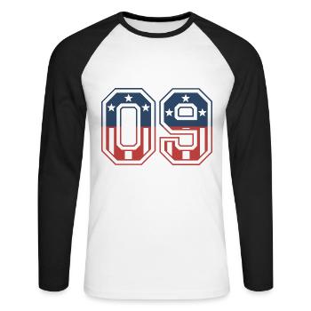 Number 09 USA - Unisex Long Sleeve Baseball T-Shirt - white/black - Front - Nik (191cm)