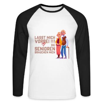 Vorbei Senioren brauchen Pfleger - Unisex Baseballshirt langarm - Weiß/Schwarz - Vorne - Nik (191cm)