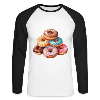 Berg Donuts | Donut Mountain - Unisex Baseballshirt langarm - Weiß/Schwarz - Vorne - Nik (191cm)