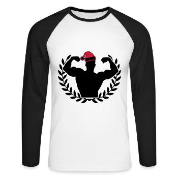 Christmas Bodybuilding Workout Santa - Unisex Long Sleeve Baseball T-Shirt - white/black - Front - Nik (191cm)