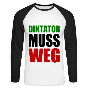 Iran diktator muss weg - Unisex Baseballshirt langarm - Weiß/Schwarz - Vorne - Nik (191cm)