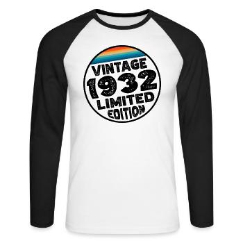 Édition limitée depuis 1932 Cadeau d’anniversaire - T-shirt baseball manches longues Homme - blanc/noir - Devant - Nik (191cm)