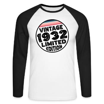 Édition limitée depuis 1932 Cadeau d’anniversaire - T-shirt baseball manches longues Homme - blanc/noir - Devant - Nik (191cm)