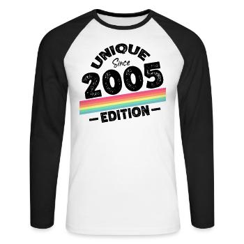 Unique depuis 2005 Edition Anniversaire Millésime 2005 - T-shirt baseball manches longues Homme - blanc/noir - Devant - Nik (191cm)