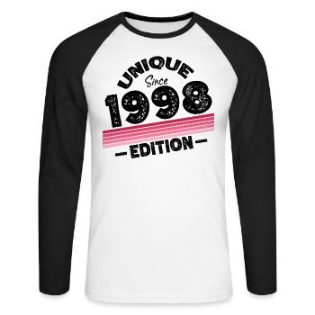 Unique Since 1998 Edition Birthday Vintage 1998 - Unisex Long Sleeve Baseball T-Shirt - white/black - Front - Nik (191cm)