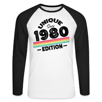 Unique Since 1980's Edition Birthday Vintage 1980's - Unisex Long Sleeve Baseball T-Shirt - white/black - Front - Nik (191cm)