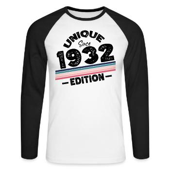 Unique depuis 1932 Edition Anniversaire Millésime 1932 - T-shirt baseball manches longues Homme - blanc/noir - Devant - Nik (191cm)