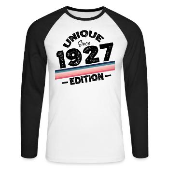 Unique depuis 1927 Edition Anniversaire Millésime 1927 - T-shirt baseball manches longues Homme - blanc/noir - Devant - Nik (191cm)
