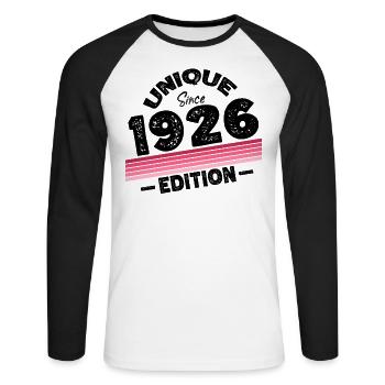 Unique seit 1926 Edition Geburtstag Vintage 1926 - Unisex Baseballshirt langarm - Weiß/Schwarz - Vorne - Nik (191cm)