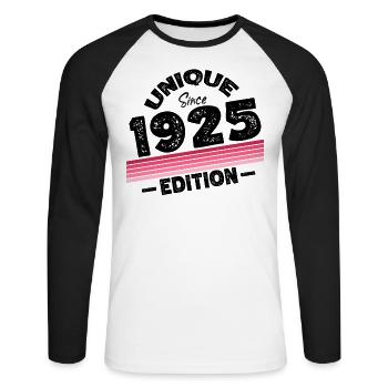 Unique seit 1925 Edition Geburtstag Vintage 1925 - Unisex Baseballshirt langarm - Weiß/Schwarz - Vorne - Nik (191cm)