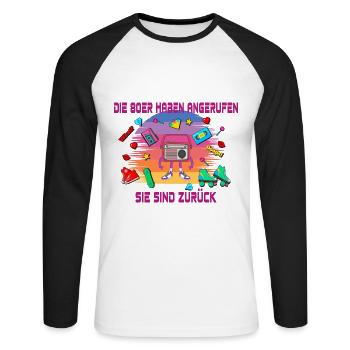 Die 80er heißen – Retro-Achtziger - Unisex Baseballshirt langarm - Weiß/Schwarz - Vorne - Nik (191cm)