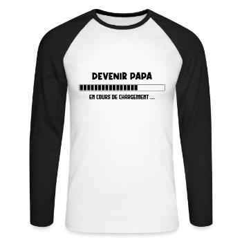 Papa en cours de chargement Veuillez attendre - T-shirt baseball manches longues Homme - blanc/noir - Devant - Nik (191cm)