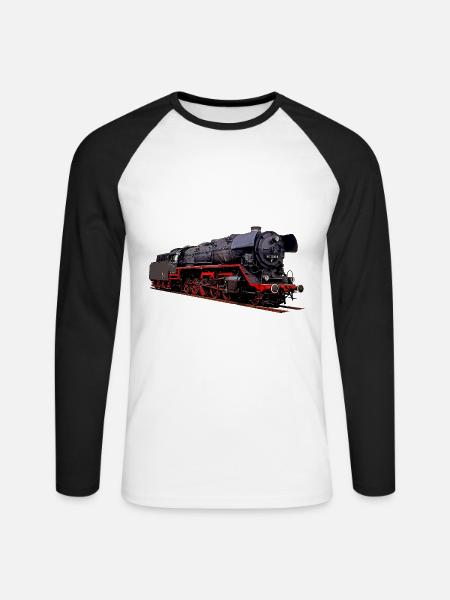 Dampflok BR 44 1486 - Unisex Baseballshirt langarm - Weiß/Schwarz