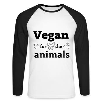 Vegan for the animals - Unisex Long Sleeve Baseball T-Shirt - white/black - Front - Nik (191cm)