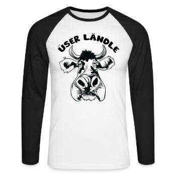 Gsiberger Vorarlberg Spruch Lustig Kuh Motiv - Unisex Baseballshirt langarm - Weiß/Schwarz - Vorne - Nik (191cm)