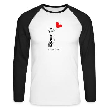 Cool Giraffe with Heart Balloon - Gift Idea - Unisex Long Sleeve Baseball T-Shirt - white/black - Front - Nik (191cm)