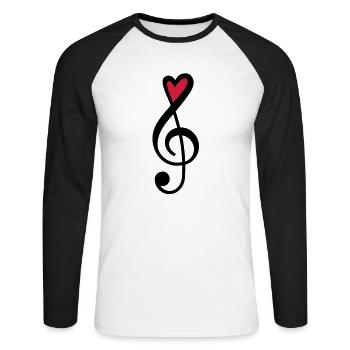 Clef Heart Red Music - Unisex Long Sleeve Baseball T-Shirt - white/black - Front - Nik (191cm)