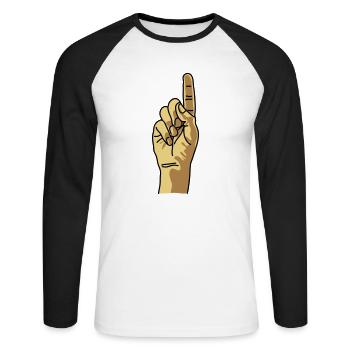 zeigefinger - Unisex Baseballshirt langarm - Weiß/Schwarz - Vorne - Nik (191cm)