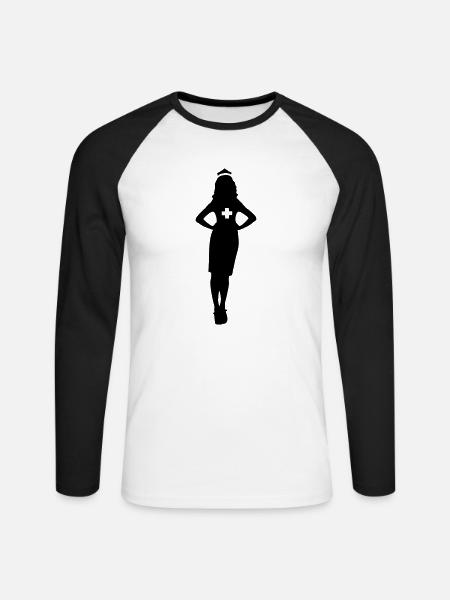 krankenschwester silhouette - Unisex Baseballshirt langarm - Weiß/Schwarz