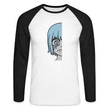 Visage de fille à moitié triste - T-shirt baseball manches longues Homme - blanc/noir - Devant - Nik (191cm)