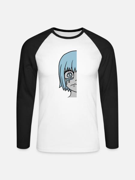 Half sad girl face - Unisex Long Sleeve Baseball T-Shirt - white/black