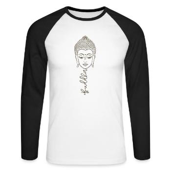 Buddha Schriftzug Buddha Kopf Buddha Spruch - Unisex Baseballshirt langarm - Weiß/Schwarz - Vorne - Nik (191cm)