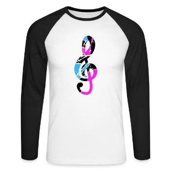 Musik Notenschlüssel Note Melodie Musiknote Sound - Unisex Baseballshirt langarm - Weiß/Schwarz - Vorne - Nik (191cm)