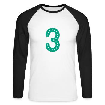 3 YEARS. 3rd ANNIVERSARY. BIRTHDAY 3 YEARS. 3 - Unisex Long Sleeve Baseball T-Shirt - white/black - Front - Nik (191cm)