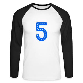5 ANS. 5e ANNIVERSAIRE. ANNIVERSAIRE 5 ANS. 5 - T-shirt baseball manches longues Homme - blanc/noir - Devant - Nik (191cm)