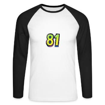 81 Zahl Comic - Unisex Baseballshirt langarm - Weiß/Schwarz - Vorne - Nik (191cm)