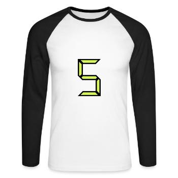 5 ANS. 5e ANNIVERSAIRE. ANNIVERSAIRE 5 ANS. 5 - T-shirt baseball manches longues Homme - blanc/noir - Devant - Nik (191cm)