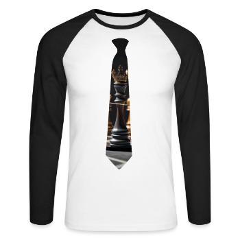 Krawatte 120 mit Goldnadel - Unisex Baseballshirt langarm - Weiß/Schwarz - Vorne - Nik (191cm)