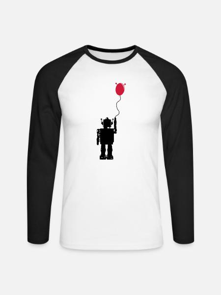 Roboterluftballon Hinten - Unisex Baseballshirt langarm - Weiß/Schwarz