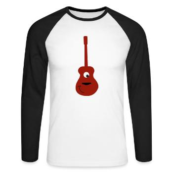guitare acoustique souriante - T-shirt baseball manches longues Homme - blanc/noir - Devant - Nik (191cm)