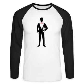 Marié Mariage Célibataire - T-shirt baseball manches longues Homme - blanc/noir - Devant - Nik (191cm)
