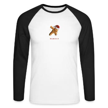 lebkuchenmann xmas crew - Unisex Baseballshirt langarm - Weiß/Schwarz - Vorne - Nik (191cm)