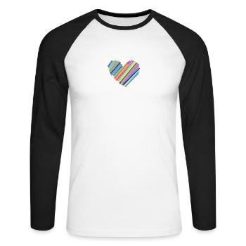 Bunter Herzschlag - Unisex Baseballshirt langarm - Weiß/Schwarz - Vorne - Nik (191cm)