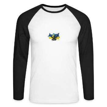 Ukrainische Flagge mit Friedenstaube - Unisex Baseballshirt langarm - Weiß/Schwarz - Vorne - Nik (191cm)