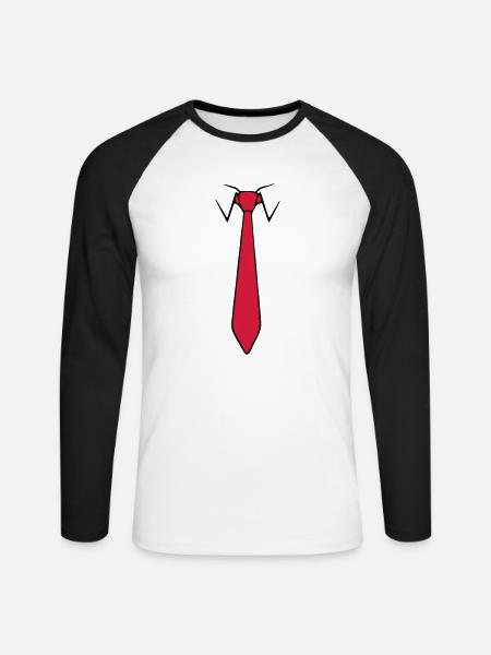 Krawatte - Unisex Baseballshirt langarm - Weiß/Schwarz
