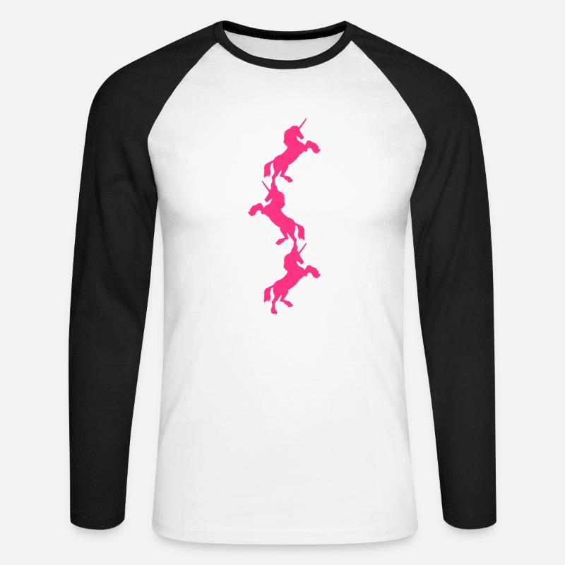 3 Einhörner Turm Muster - Unisex Baseballshirt langarm - Weiß/Schwarz
