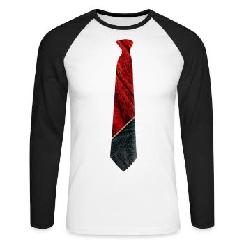 Krawatte Leder Bicolor - Unisex Baseballshirt langarm - Weiß/Schwarz - Vorne - Nik (191cm)