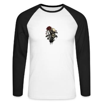 Crâne avec Crâne de Rose Rouge Amour et Mort - T-shirt baseball manches longues Homme - blanc/noir - Devant - Nik (191cm)