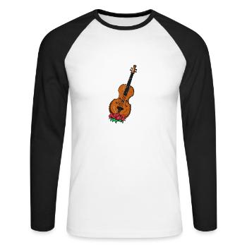 Violon avec des fleurs. Cadeau violoniste - T-shirt baseball manches longues Homme - blanc/noir - Devant - Nik (191cm)