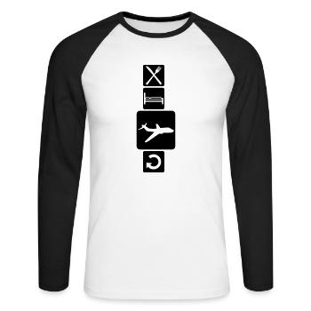 weltreise buttons eat sleep repeat essen schlafen - Unisex Baseballshirt langarm - Weiß/Schwarz - Vorne - Nik (191cm)