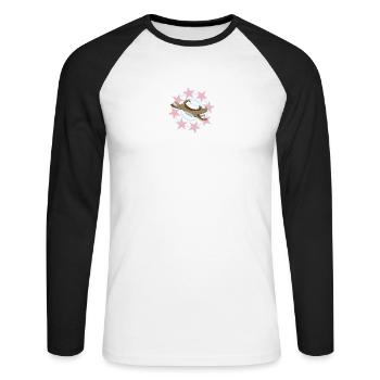 Emmana mit rosa Sternen - Unisex Baseballshirt langarm - Weiß/Schwarz - Vorne - Nik (191cm)