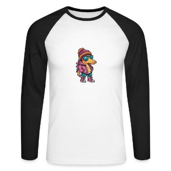 Bande dessinée d’hiver hippocampe - T-shirt baseball manches longues Homme - blanc/noir - Devant - Nik (191cm)
