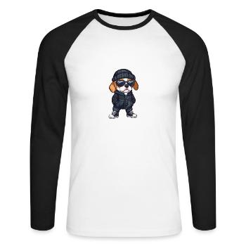 Beagle Hund Winter Comic - Unisex Baseballshirt langarm - Weiß/Schwarz - Vorne - Nik (191cm)