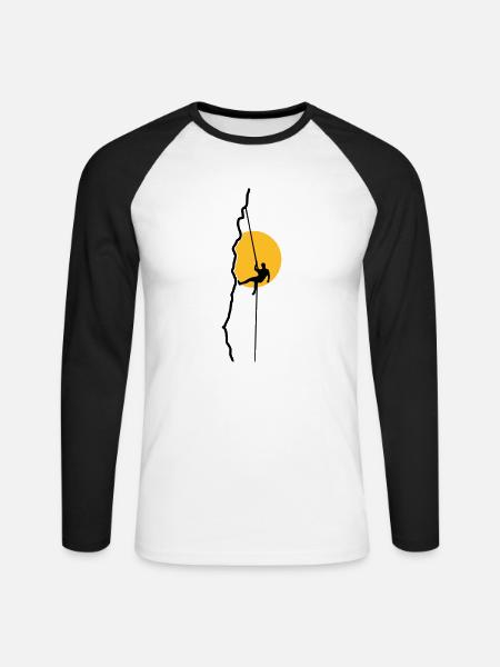 Kletterer beim Abseilen im Sonnenuntergang - Unisex Baseballshirt langarm - Weiß/Schwarz